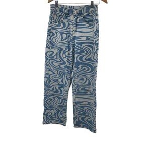 Shein Size 4 Denim Jeans Psychedelic Pattern -Wide Leg- Light Stains